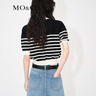 MO&Co.黑白条纹短V领法式设计感薄款显瘦针织衫开衫 黑白条色 L/170