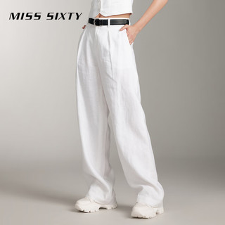 MISS SIXTY2024夏季亚麻休闲裤女简约通勤显瘦直筒白色裤子 漂白 S