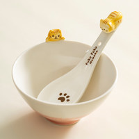 onlycook 家用陶瓷饭碗吃饭碗汤碗小碗 碗勺套装儿童宝宝碗 单个灰猫猫碗 灰猫猫碗-单个装