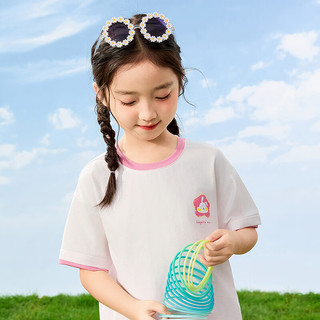 茵曼（INMAN）童装女童短袖t恤双袖口2024夏季儿童圆领休闲半袖上衣 白色 110cm