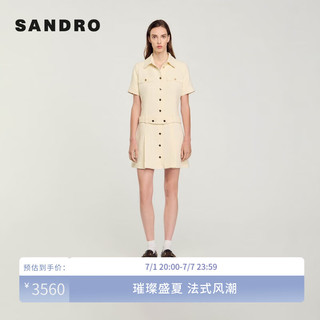 SANDRO2024早秋新款女装翻领肌理感腰带短袖短款连衣裙SFPRO03781 淡褐色 34