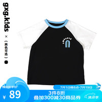 gxg.kidsGXG童装24夏季儿童T恤男女童插肩卡通印花圆领百搭短袖t恤 黑色 140cm