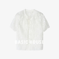 Basic House/百家好2024设计感衬衫女士夏季薄款优雅简约上衣 白色 M