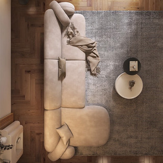 慕彼奶油风沙发现代简约北欧布艺沙发小户型客厅法式侘寂沙发 3.9m双+单+贵妃位 海绵坐垫【30%客户选择】