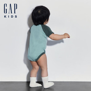 GAP婴儿2024夏季logo撞色短袖连体衣儿童装包屁衣505577 浅绿色 80cm(9-18月) 亚洲尺码