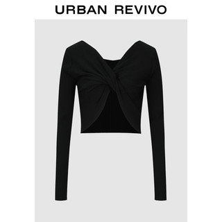UR2024秋季女装设计感扭结坑纹软糯长袖针织衫UWJ940030 正黑 XS