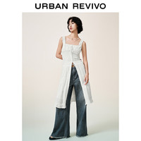 URBAN REVIVO 女士森系小清新缩褶提花无袖连衣裙 UWL740066 本白 M