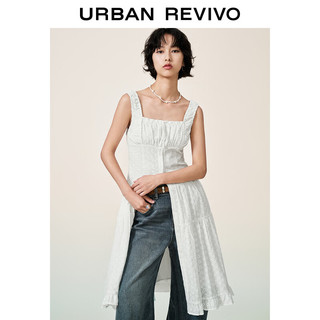 URBAN REVIVO 女士森系小清新缩褶提花无袖连衣裙 UWL740066 本白 M