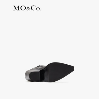 MO&Co.2024秋复古西部风捏褶牛皮革尖头中跟短靴MBD3SHS003 黑色 36
