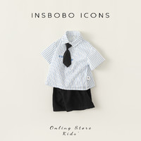 88VIP：insbobo 儿童套装时尚条纹男童夏装2024新款男宝衬衫两件套帅气