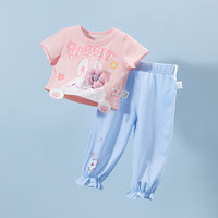 贝贝怡套装女童夏季两件套可爱t恤长裤儿童洋气夏装女孩衣服童装 桃粉 90cm