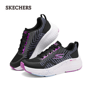 斯凯奇（Skechers）2024女款运动跑步鞋针织舒适透气129632 黑色/紫色/BKPR 35