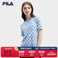 FILA 斐乐女子织衫2024夏季时尚休闲满印基础短袖上衣 170/88A/L