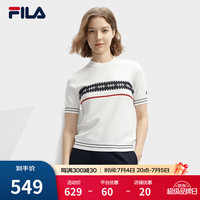 FILA 斐乐女子织衫2024春季时尚简约基础圆领休闲短袖 蒸汽白-IV 175/92A/XL