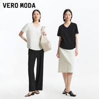 VERO MODA T恤女2024春夏新款V领宽松短袖上衣纯色百搭通勤基础款