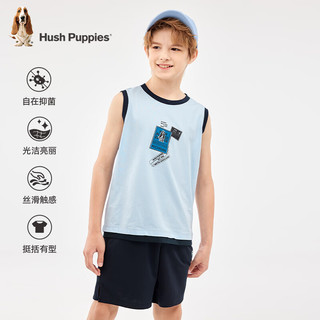 暇步士（Hush Puppies）童装男童2024夏季蒸呢抑菌丝滑云柔棉柔软舒适休闲运动背心 冰晶蓝 140cm