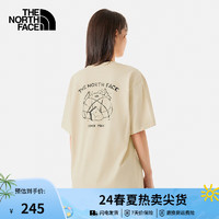 北面（The North Face）短袖T恤男女同款小熊帐篷露营宽松透气休闲半袖24春夏|8CST 3X4/砾石沙 L/175