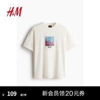 H&M2024夏季男装宽松版印花T恤1034065 白色/Aesthetically Pleasing 165/84