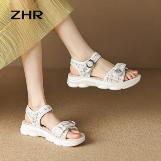 ZHR 则则 凉鞋女夏季运动休闲沙滩鞋小香风时尚女鞋 ES02 米色(凉鞋) 37