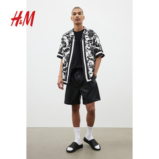 H&M男装2024夏季标准版型古巴领印花衬衫1224928 奶油色/图案 175/100 M