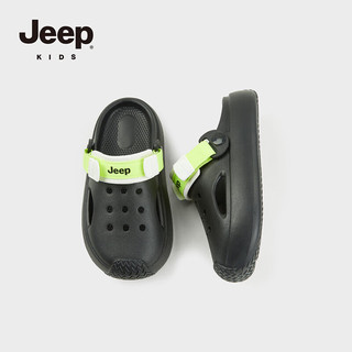 Jeep凉拖鞋儿童夏季2024一脚蹬女童洞洞鞋包头防滑男童沙滩鞋 黑色 内长19cm