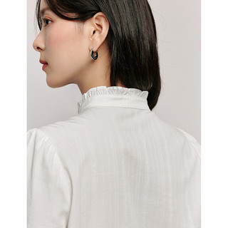 茵曼（INMAN）黑科技调温衬衫2024秋季女装法式宽松立领长袖衬衣上衣 白色 S