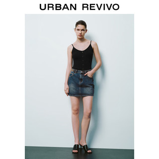 URBAN REVIVO 女士时髦复古水洗链条短款牛仔半裙 UWG840198 蓝色 XL