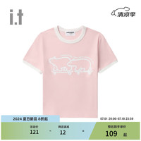 :CHOCOOLATE it 女装撞色包边短袖T恤2024夏季休闲潮流HD00020 PKX/粉红色 S