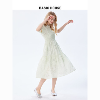 Basic House/百家好绿色显瘦连衣裙2024夏季长款洋气A字蕾丝裙女