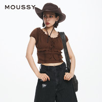 MOUSSY 摩西 2024夏季新品甜美森系木耳边短款针织上衣女028HSZ80-1361