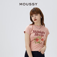 MOUSSY 摩西 2024夏季新品复古玫瑰印花正肩短袖T恤028HSQ90-1711