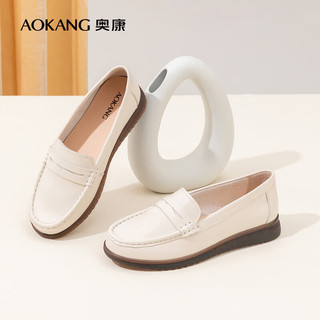 奥康（Aokang）通勤懒人一脚蹬单鞋舒适包子鞋皮鞋1234321027米色39码