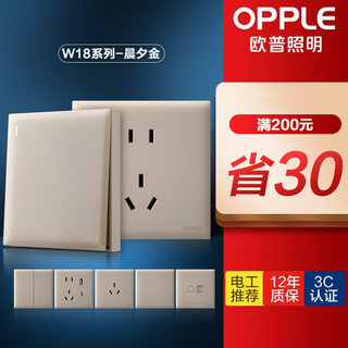 OPPLE 欧普照明 欧普OPPLE磨砂开关插座面板墙壁电源单控双控家用USB五孔W18J