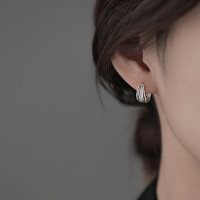 时鸾 925银针线条耳环女小众设计感耳钉耳圈2024年新款耳饰 线条耳圈一对
