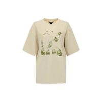 URBAN REVIVO 女士时尚休闲撞色印花圆领短袖T恤 UWH440081 粉卡其 S