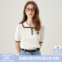 范思蓝恩范思蓝恩常青藤学院风绣章撞色Polo衫2024夏季针织衫女12299 杏色 M