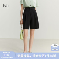 范思蓝恩22FS2585经典通勤西装五分裤短裤女夏季薄款高腰宽松显瘦 黑色 XS