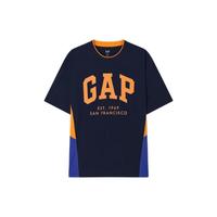Gap 盖璞 男女士亲肤撞色拼接字母logo短袖T恤上衣 465912 海军蓝 XXXL