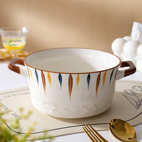 传旗陶瓷10英寸双耳大汤碗陶瓷锅家用陶瓷餐具 优雅线条
