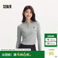 森马（Semir）长袖T恤女短款圆领显高百搭2024秋季显瘦紧身打底衫简约 中花灰00510 155/80A/S