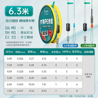 川泽大物线组PE加固强劲拉力绑好鱼线成品线组专攻大物鲢鳙草鳊翘嘴 6.3米 3卷装【pe加固 拉力强】 4号