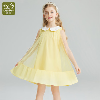 拉比（Labi Baby）童装女童连衣裙儿童洋气娃娃领无袖款公主裙中大童裙子 黄色 150 