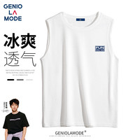 GENIOLAMODE品牌背心男美式潮牌简约字母印花无袖上衣男夏季宽松透气打底衫 白色 2XL(140斤-155斤)