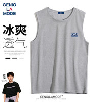 GENIOLAMODE品牌背心男美式潮牌简约字母印花无袖上衣男夏季宽松透气打底衫 浅灰 4XL(170斤-190斤)
