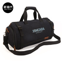 新潮代旅行包男手提帆布大容量单肩斜挎包出差行李包运动干湿分离包 3056蓝黑色【带干湿分离】