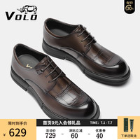 VOLO犀牛男鞋2024商务大头鞋德比鞋舒适正装皮鞋男士翘头鞋休闲鞋 深咖啡 370V0262D 38