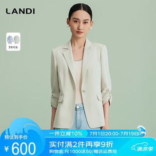 蓝地（LANDI）LANDI通勤气质设计感七分袖西装外套上衣女2024春夏 轻果绿 S