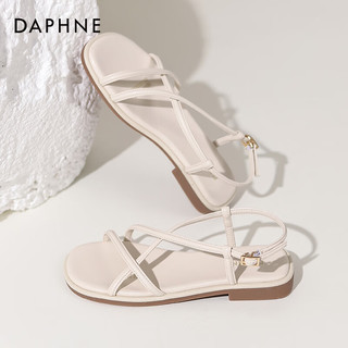 达芙妮（DAPHNE） 罗马凉鞋女夏季外穿2024棕色平底法式细带海边沙滩凉鞋 米白色【】 38