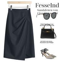 【高腰褶皱半身裙】女士时尚不规则包臀中长裙