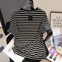 【撞色条纹短袖T恤】2024夏装新女士圆领休闲简约套头上衣